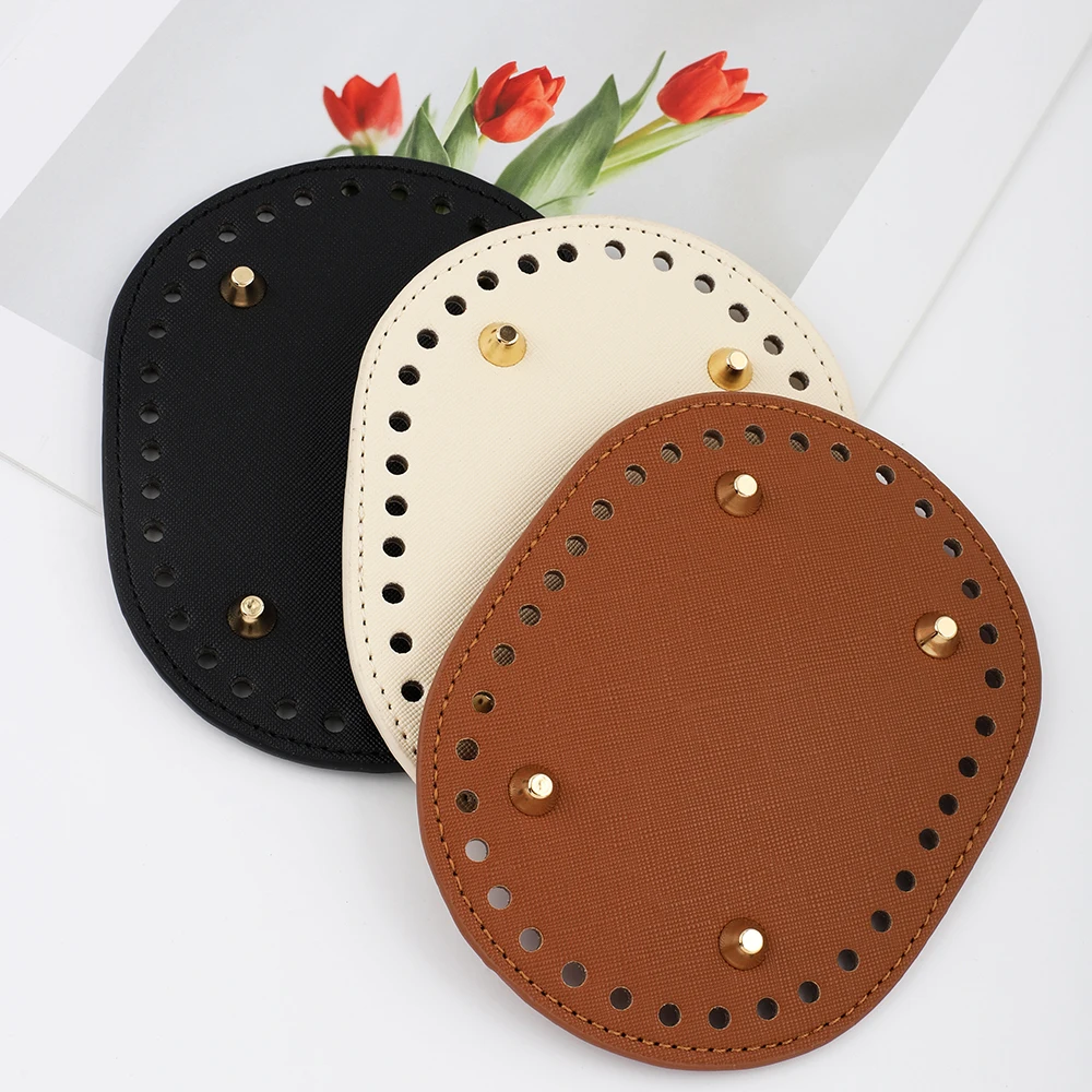 14.5*11cm PU Leather Bag Bottom 36 Holes Bag Base with Rivets for DIY Knitting Bags Crochet Handbag Crossbody Bags