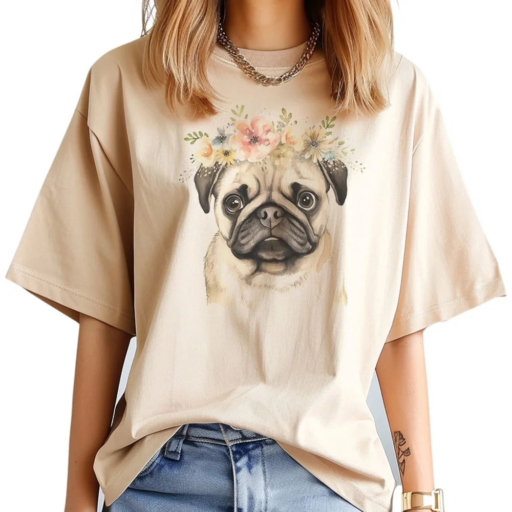 Camiseta Pug para mujer, top de cómic japonés, ropa de cómic para niña