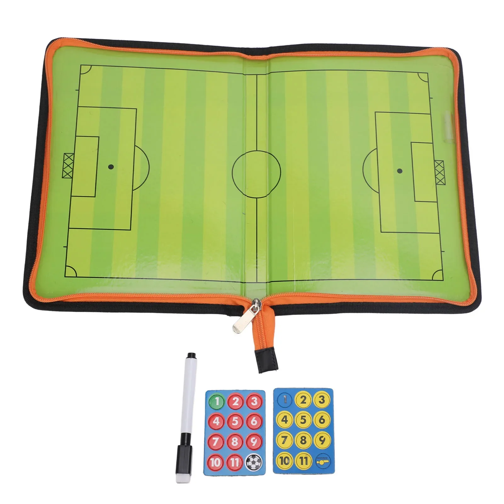 Tablero de entrenamiento de fútbol, tablero de entrenador de fútbol plegable con cierre de cremallera magnética de borrado en seco con rotulador para entrenadores