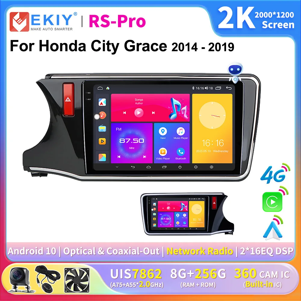 

EKIY 2K Screen Carplay Car Radio For Honda City Grace 2014-2019 Multimedia Video Player Android Auto 4G GPS Autoradio Stereo