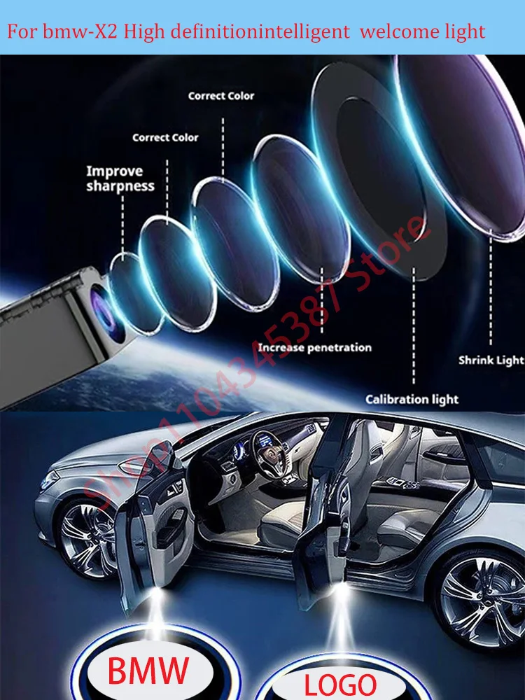 

For bmw-X2 high-definition welcome light, nowiring, carbon fiber pattern infrared door sensing projection light, LOGO floor