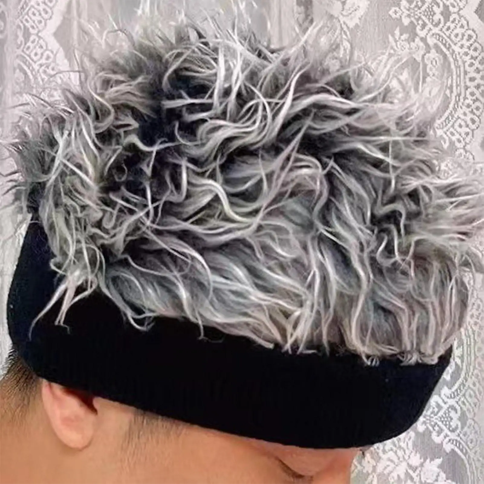 Mens Synthetic Short Hair Caps Wig Hats Hip Hop Skull Beanie Hat Toupee Spiked Fake Hair Hat Wigs Short Melon Headband Headwear