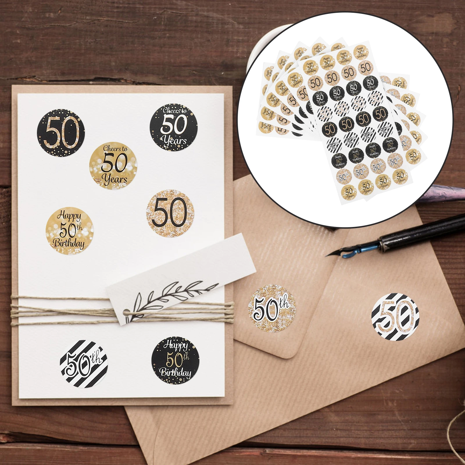 

216 Pcs Birthday Stickers 50th Favor Labels Decals Mail Tag Candy for Packaging Applique