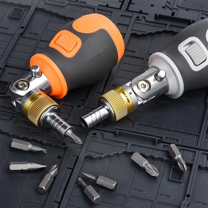 8 In 1 Portable S2 Batch Head 2-Way Ratchet Adjustable Angle Screwdriver Maintenance Kit, Easy To Use Orange