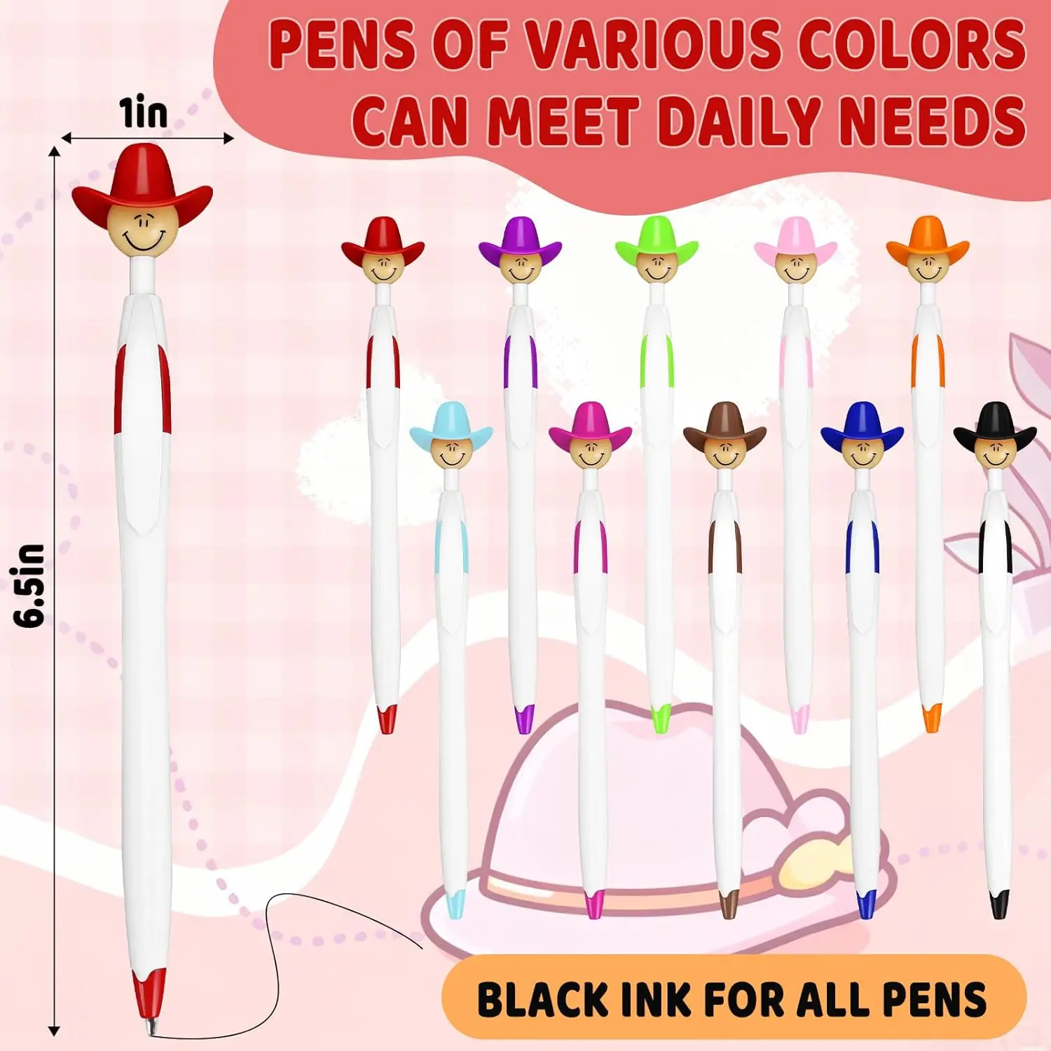 10 قطعة أقلام رعاة البقر مضحك الجدة قبعة رعاة البقر القلم السائبة قابل للسحب أقلام حبر جاف متعددة الوظائف الكرتون انقر توقيع القلم