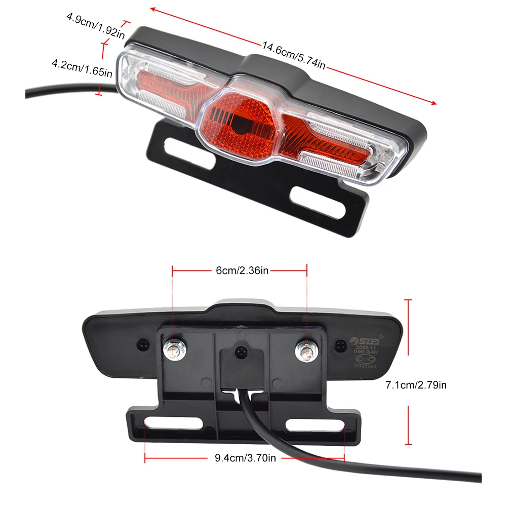 LED Electric Bicycle Tail Light High-Brightness Safety Warning Rear Lamp Easy Installation for 36V 48V Electric Bike