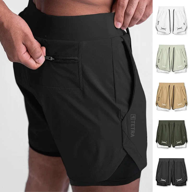 Mens 2 in 1 Running Shorts Quick Dry Athletic Shorts with Liner, Workout Shorts with Zip Pockets and Towel Loop