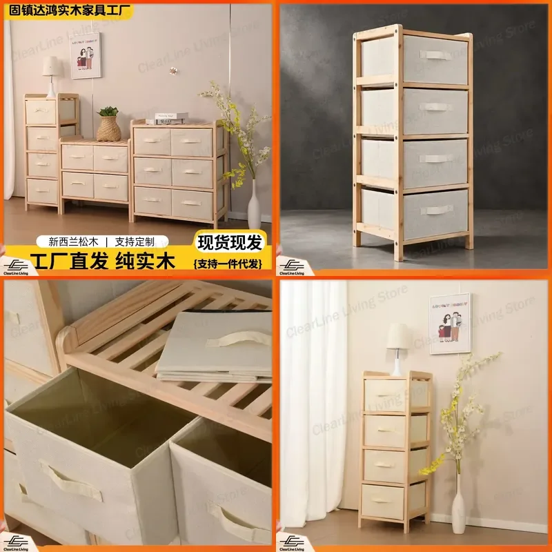 for Drawer Type Oxford Cloth Children Wardrobe Solid Wood Household Bedroom Multi Layer Classification Storage Rack Floor to