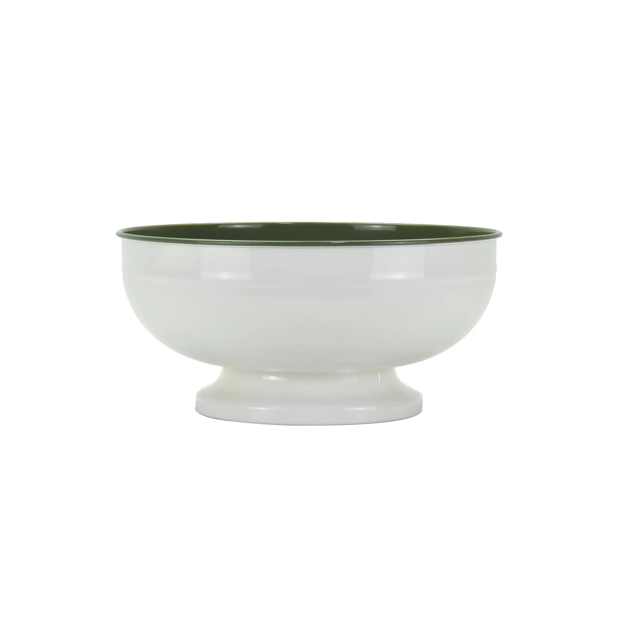 Mangkuk Kaki Baja Dua Warna Hijau, Mangkuk Saji Bergaya untuk Penggunaan Di Rumah atau Di Luar Ruangan