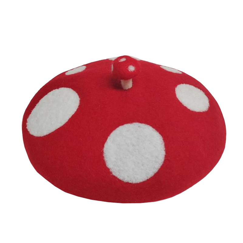 Kids Women Red Strawberry Handmade Wool Felt Cute Painter Hat Gift Warm Cap Family handcraft Beret Cap