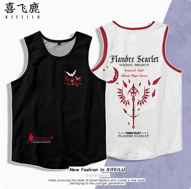 Anime Touhou Project Remilia Scarlet Sleeveless Vest Summer Cosplay Costume Casual Student Loose Tops Shorts