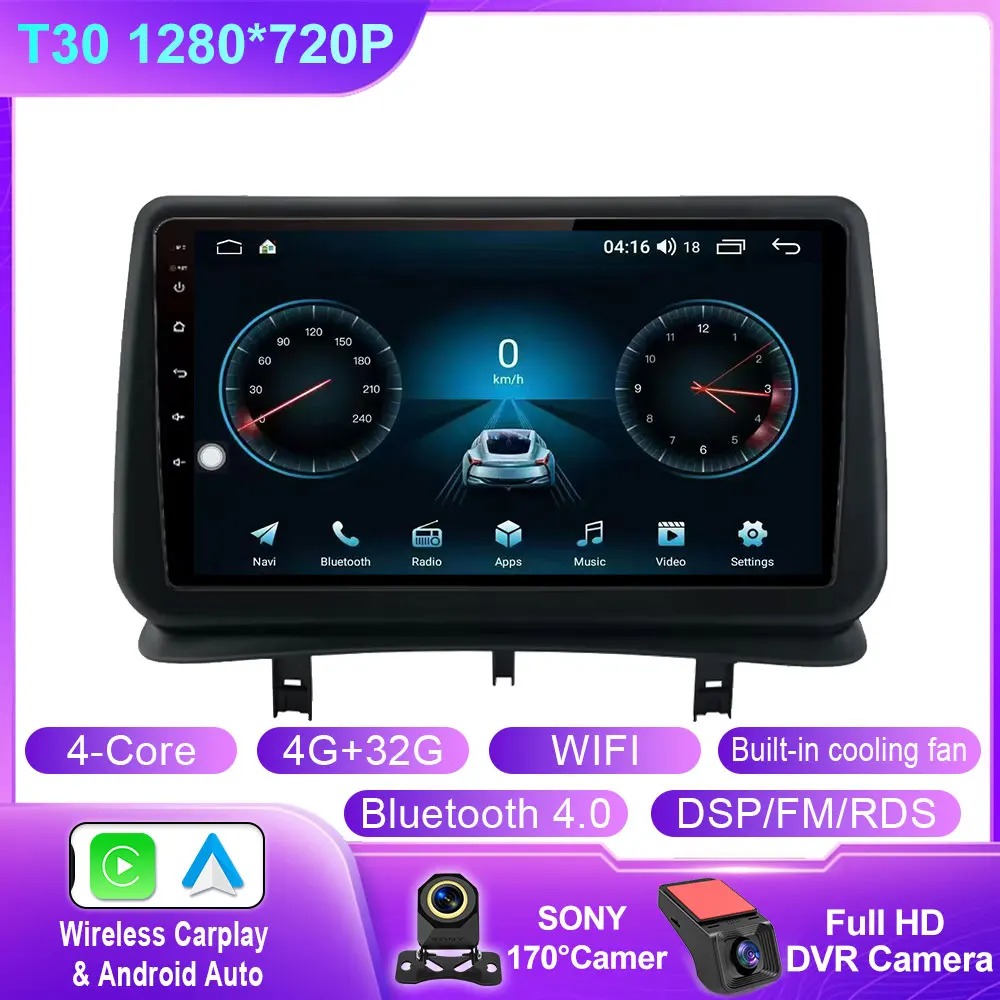 Auto Android 14 Voor Renault Clio 3 2005-2014 Autoradio Multimedia Speler Navigatie GPS Autoradio CarPlay QLED Scherm Geen 2 din