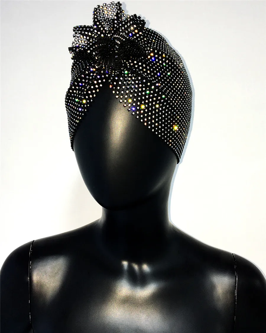 New Women Glitter Rhinestone Jewel Turban Hats Chemo Bandana Hijab Pleated Indian Cap Turbante Hat Ladies Hair Accessories Hat