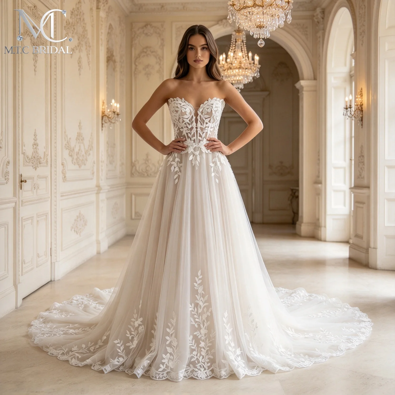 Long A Line Tulle Wedding Dress Off Shoulder Floral Lace Appliques Sheer Corset Bodice Romantic Bridal Gown Robe De Mariage