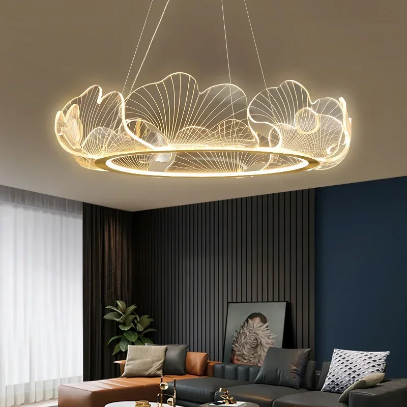 

Ginkgo Leaf Art Chandelier Modern and Minimalist Living Room Pendant Lamp Bedroom Study LED Intelligent Dimming Home Decoration