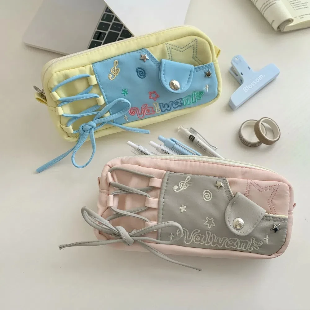 

Pencil Case Korean Stationery Bag Large Capacity Cosmetics/Card/Pens Large Ins Pen Bag Canvas Cloth Stars Cartoon Pencil Bag