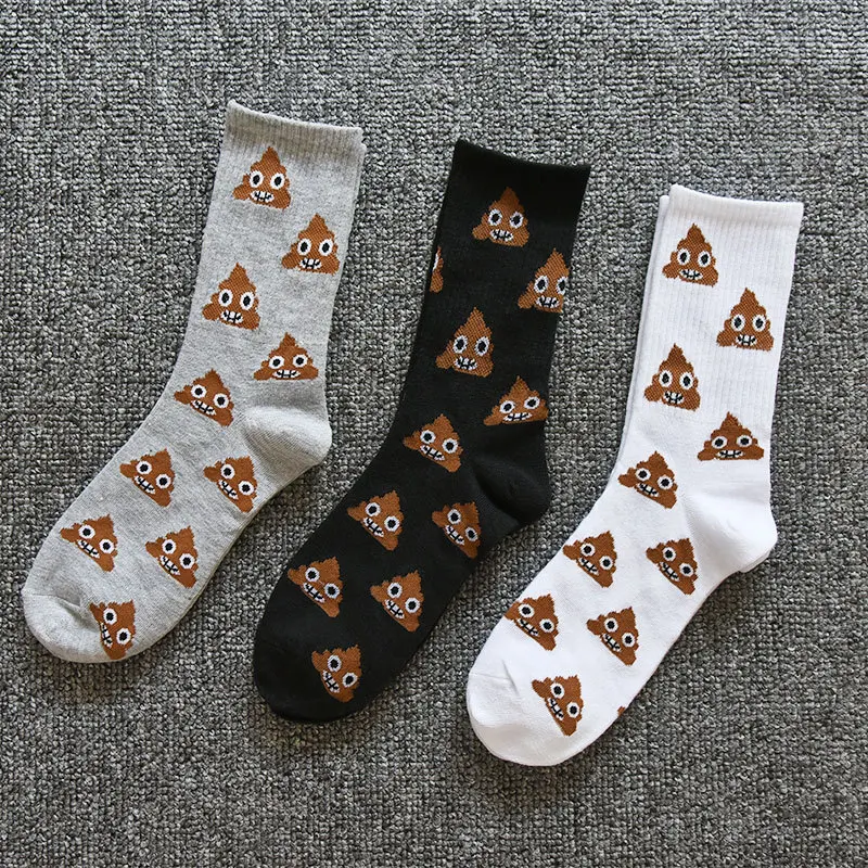 1/3 Pairs Spring and Autumn Fashion New Cartoon Abstract Men's Mid Tube Socks Trend Personality Funny Happy Poop Men's Socks