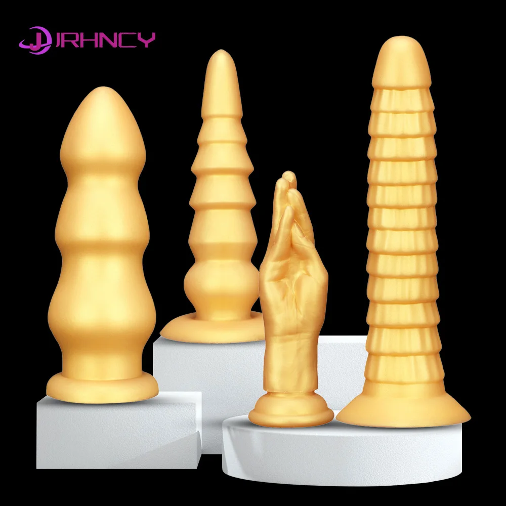 11cm Huge Anal Plug Gold Liquid Silicone Soft Buttplug with Suction Cup Huge Anal Toy Prostate Massage Men Women 18+ Adult Toys