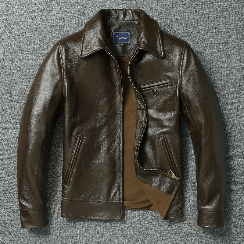 

Depr 940s Craed Leather Vintage Biker Jaet Men's Turn-down Collar Top-layer Cowhide ort Faion Urban Sle Coat