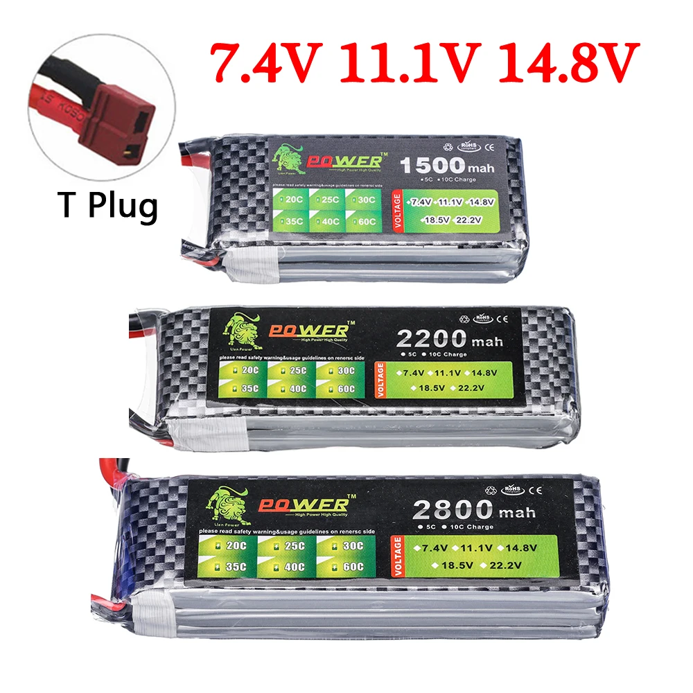 7.4V 11.1V 14.8V 1500mAh 2200mAh 2800mAh 3000mAh 35C LiPo Battery T Plug for Rc Car Drone Airplane 2S 3S 4S Battery For RC Toys