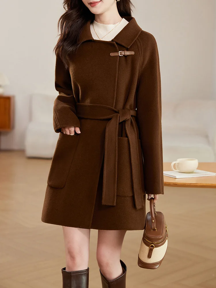 

Женские короткие шерстяные жакеты для офиса, осень-зима 2025, с отложным воротником, свободного кроя, на шнуровке, 100% шерсть