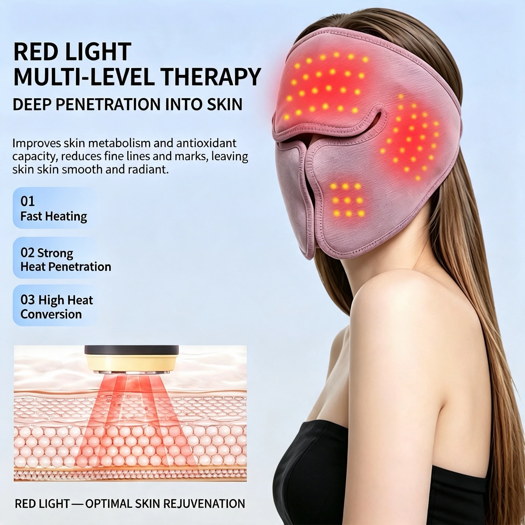 Red Light Therapy Facial Mask Facial Paralysis Rehabilitation Device for Relieves Facial Muscle Relaxation Hot Compress Massager