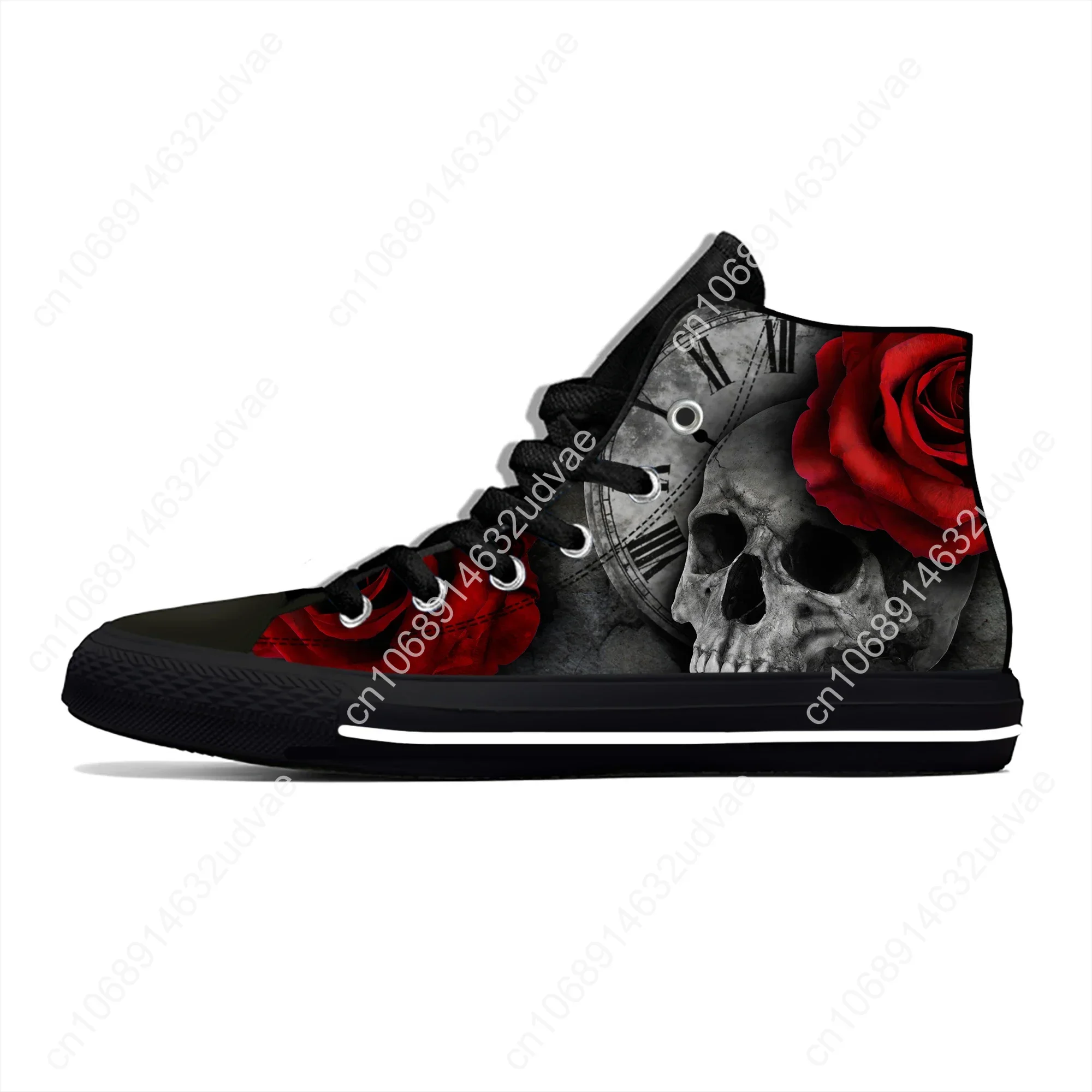 Skulls Roses High Top Sneakers Mens Womens Teenager Casual Shoes Canvas Running Shoes 3D Printed Breathable Lightweight Shoe