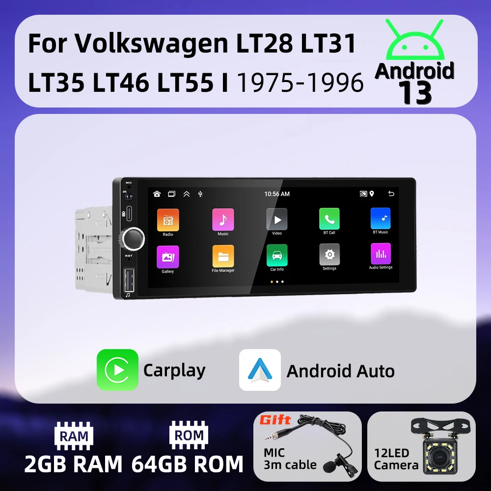 1Din Carplay радио Android автомобильный мультимедиа для VW Volkswagen LT28 LT31 LT35 LT46 LT55 1 I 1975-1996 6,86 