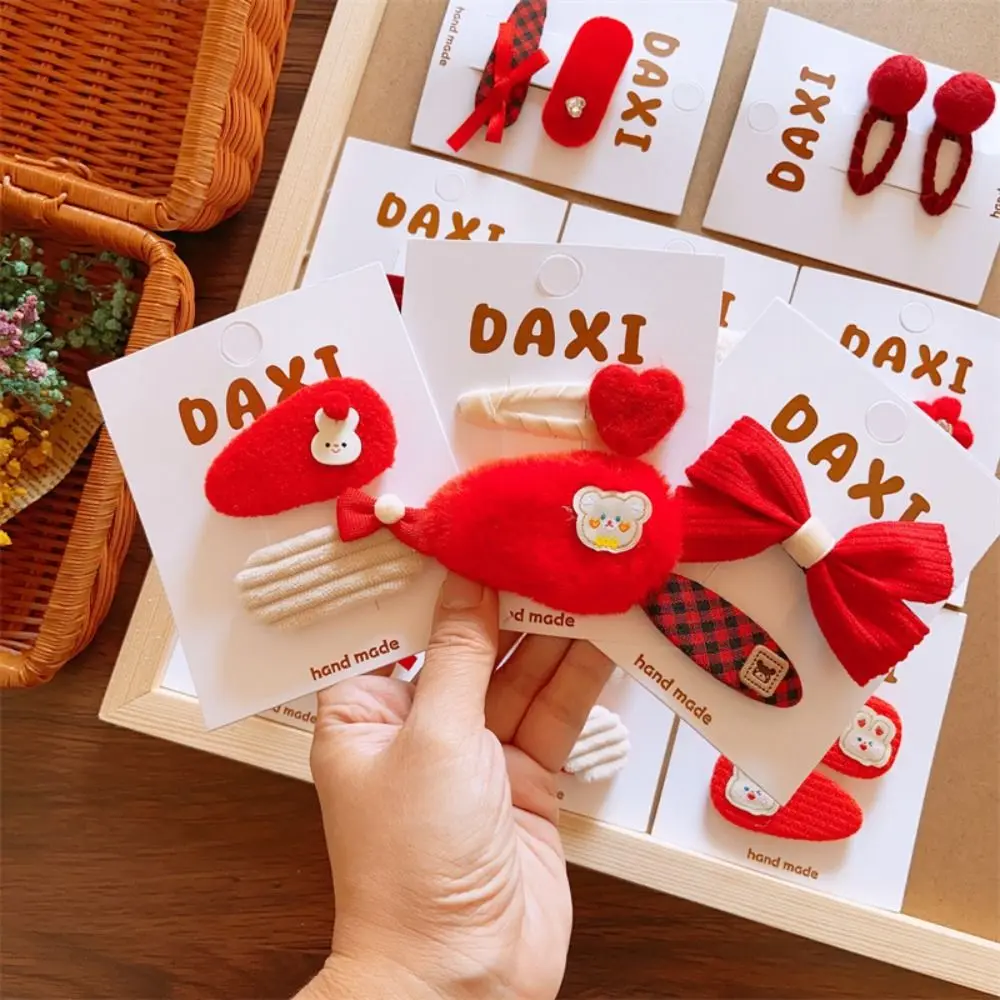 

Hair Accessories Children New Year Hairpin Hanfu Headdress Chinese Style New Year Barrettes Plush Princess Red Bow Hair Clip
