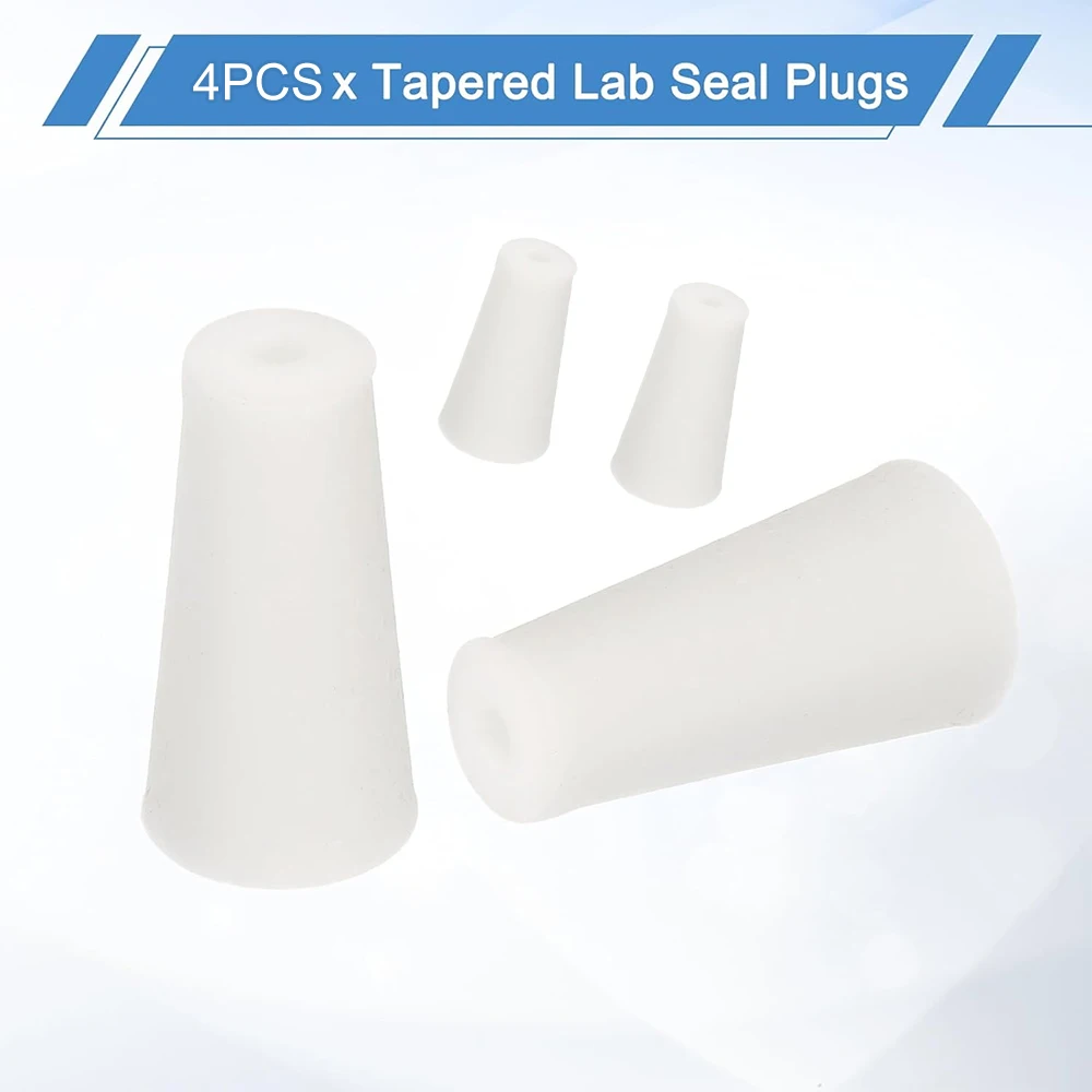 4PCS Silicone Stopper White Semi-transparent With 8mm Holes Tapered Reusable Lab Seal Stoppers Suitable for Test Tubes Flasks