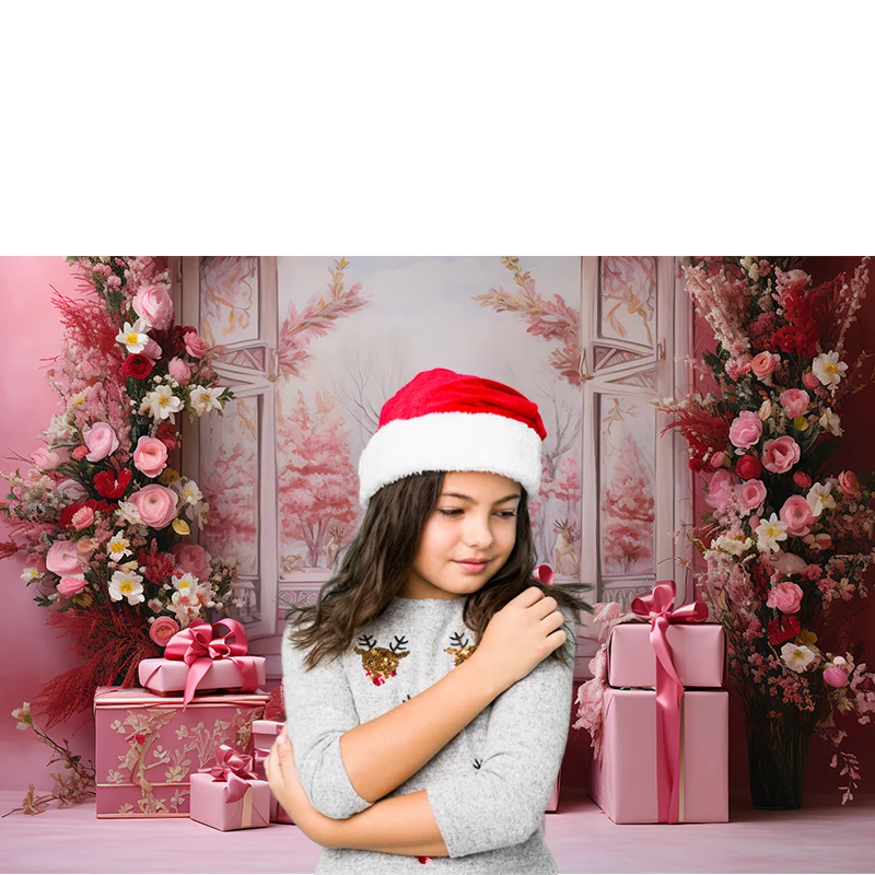 Beenle Christmas Background for Photography Santa Gift Window Fireplace Xmas Tree Family Party Decor Portrait Photocall Backdrop