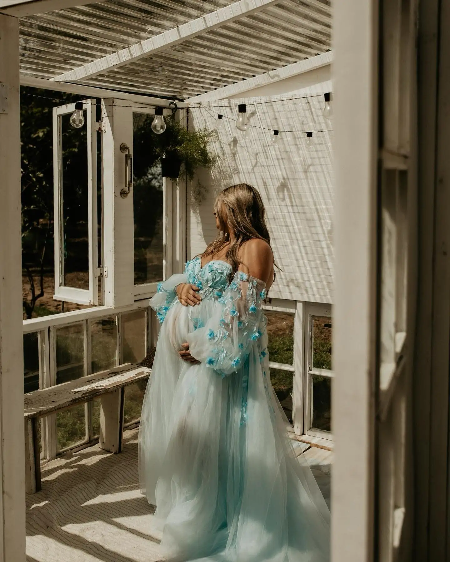 Sexy Sweetheart Fluffy Prom Dresses for Photo Shoot or Baby Shower Custom Made Sweep Train Maternity Robe Photoshoot Gown