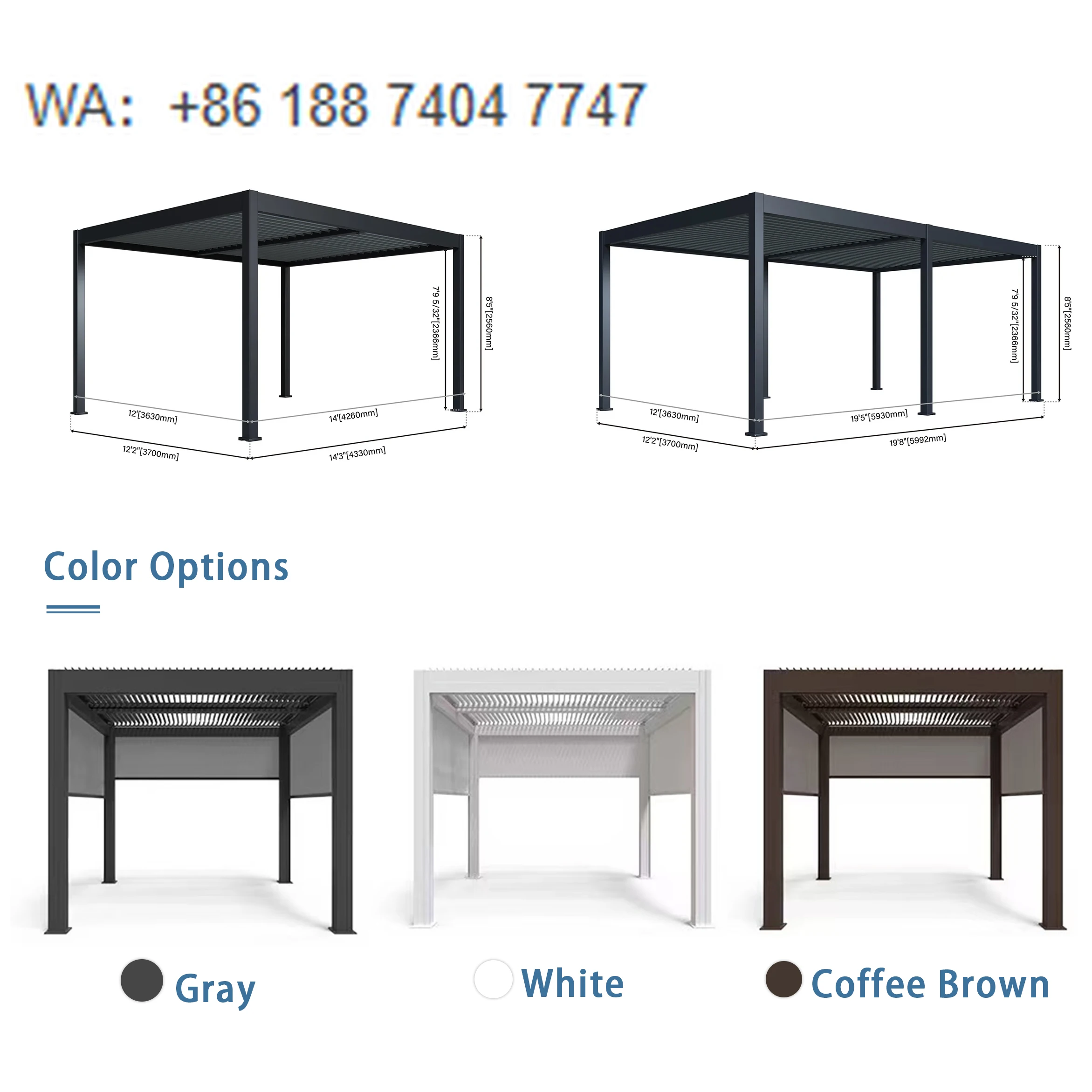 European Style Motorized Bioclimatic Powder Coated Aluminium Balcony Shading Pergola for High-end Commercial Use