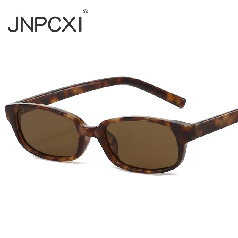 JNPCXI New Ins Popular Fashion Small Rectangle Polarized Men Sunglasses Shades UV400 Retro Leopard Tea Women Punk Sun Glasses
