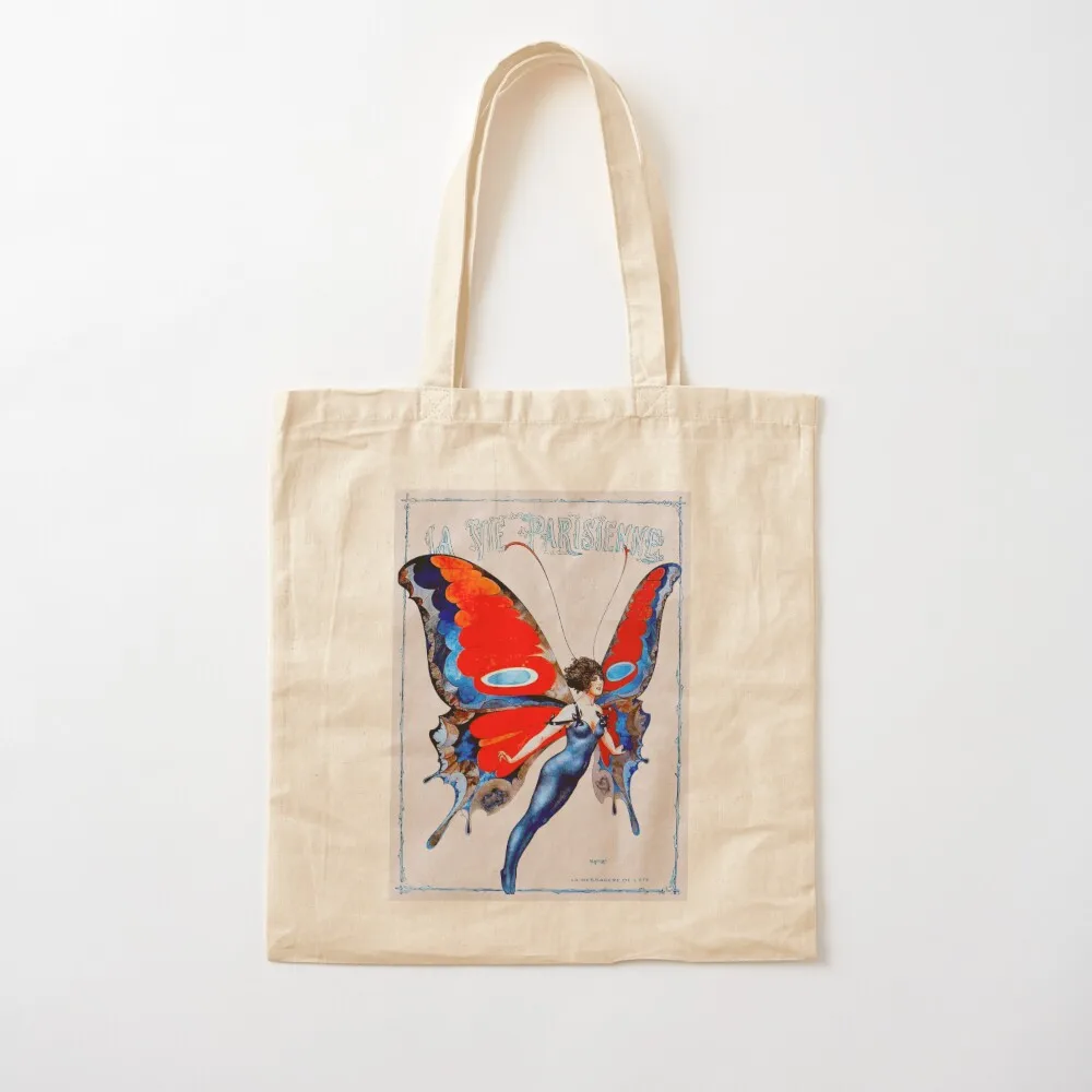 

LA VIE PARISIENNE : Vintage Butterfly Girl Print Tote Bag bag luxury women tote bags cloth bags