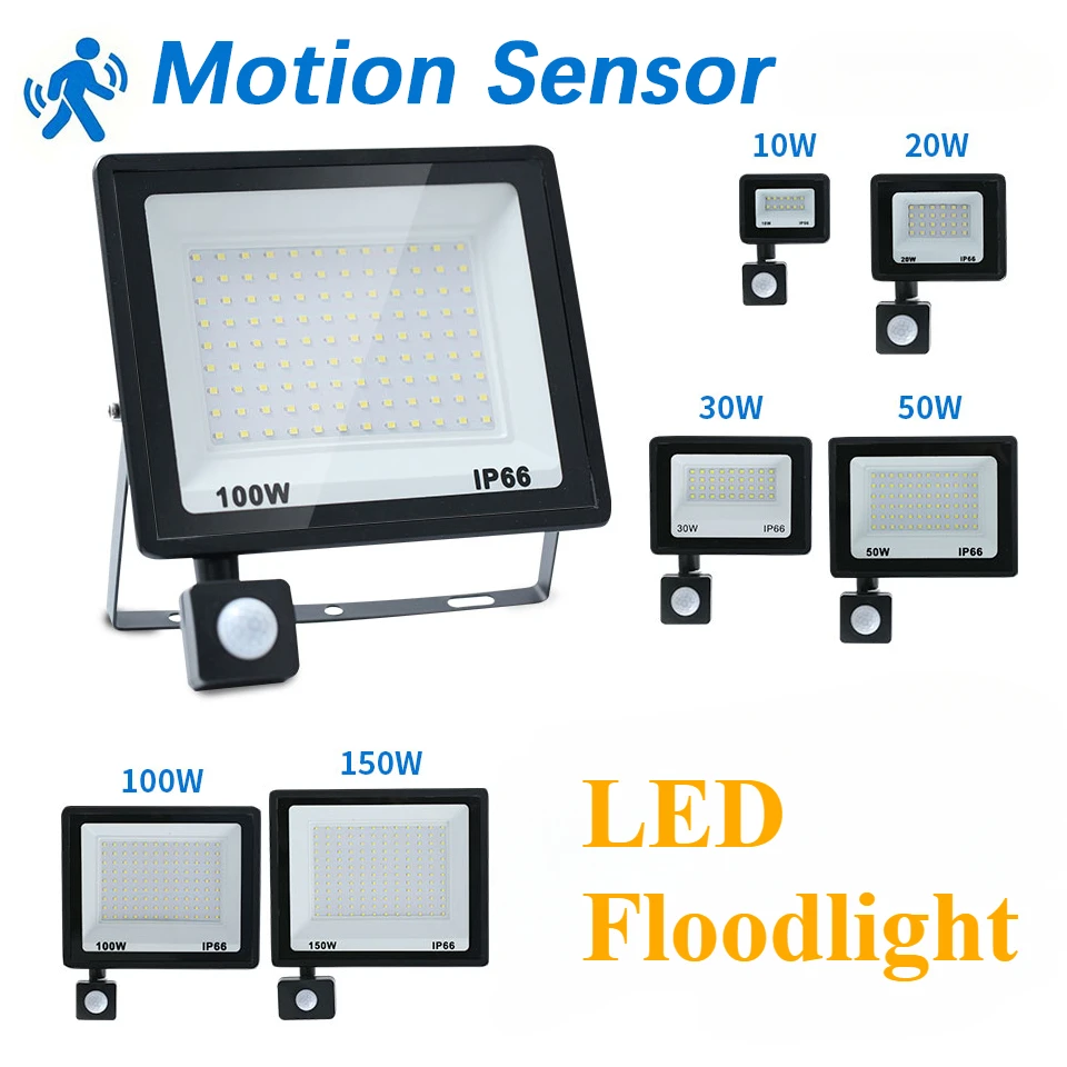 LED Flood Light PIR Motion Sensor 10W 20W 30W 50W 100W 150W AC220V IP66 Waterproof Spotlight Street Floodlight Outdoor