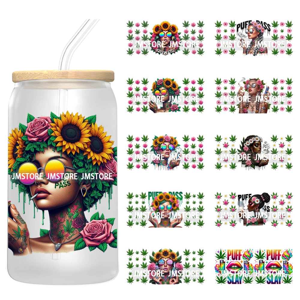 

420 Smoker Afro Black Girl UV DTF Stickers Ready to Transfer Cup Wrap Custom Labels DIY Craft For Libbey Can Glass Tumblers Mugs