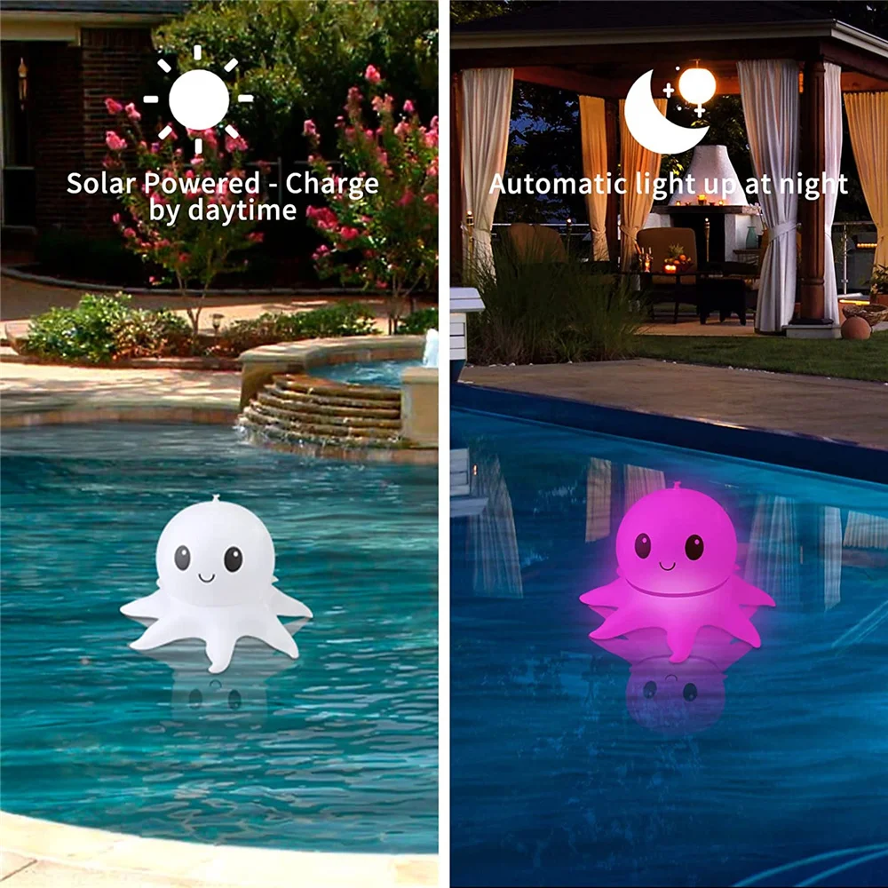 Floating Pool Lights Solar Powered, 16 Color Glowing LED Octopus Lights for Swimming Pool, Lawn, Garden, Yard, Party Gift