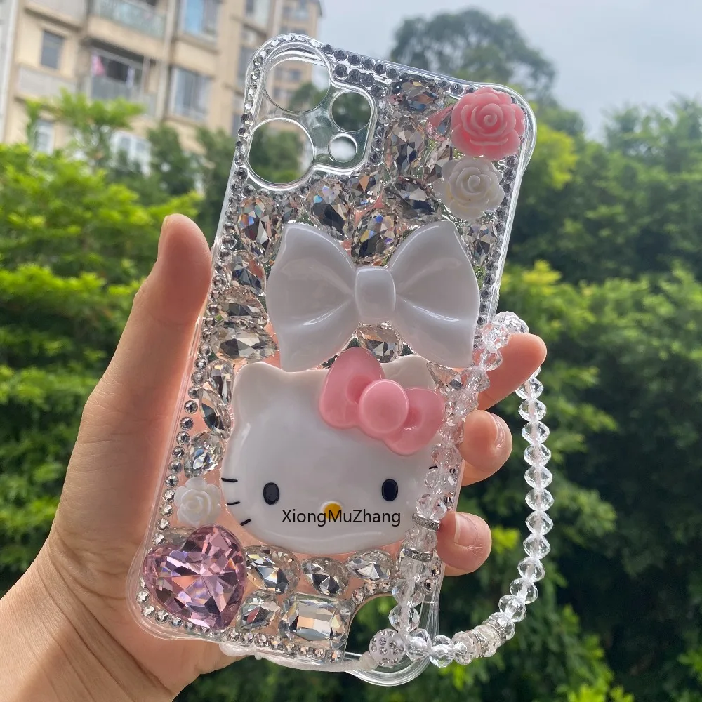 Für Nothing Phone 4A 4B (4A) Pro Phone 3 3A Pro 3A Lite 2 2A 1 Hello Kitty Diamant Bling Handgelenk-Schlaufe Hülle Strass-Abdeckung – Detail 1