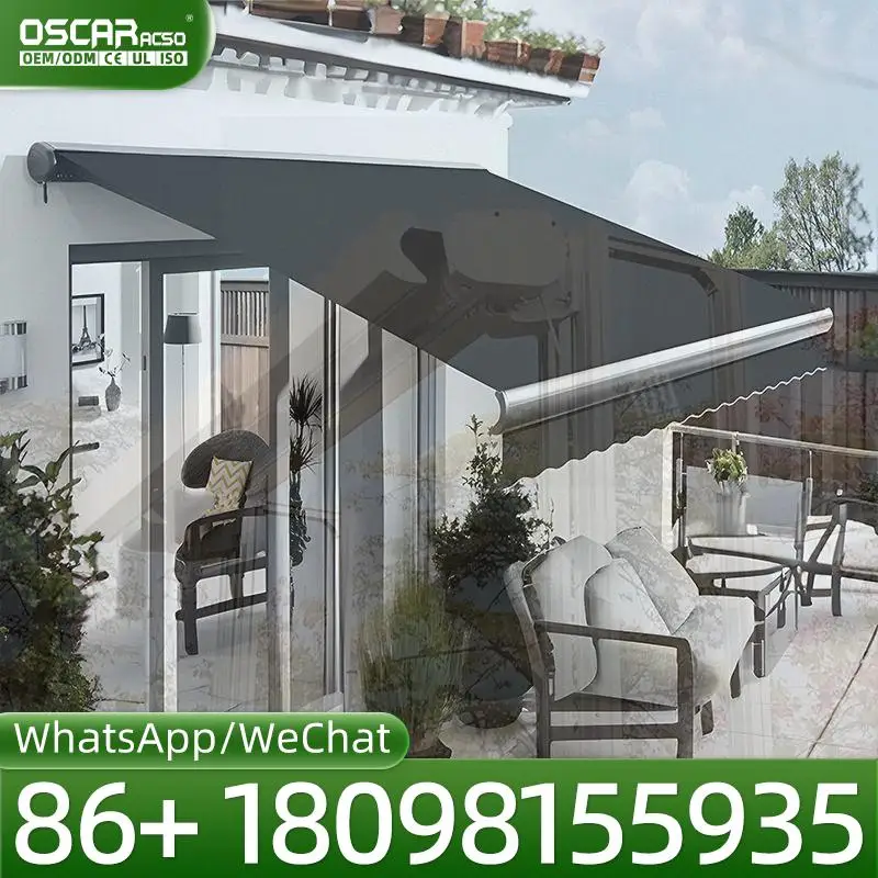 Retractable Aluminum UV Protection Electric Awning Waterproof PVC Fabric Full Cassette for Balconies Outdoor Patio Garden Retrac