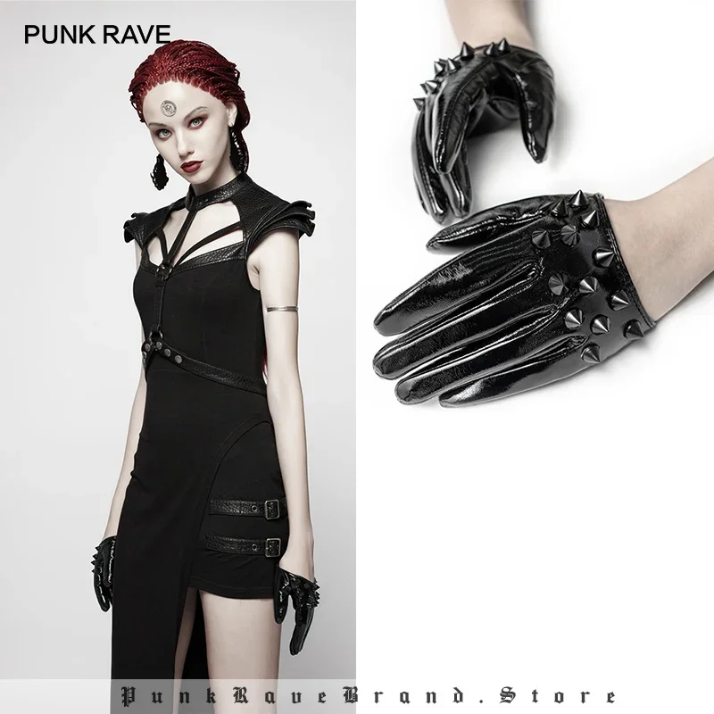 PUNK RAVE Women\'s Punk Half Palm Rivet Glovers Personality Handsome Pu Leather Locomotive Party Club Women Accessories