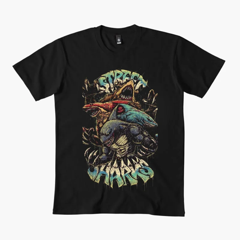 

0405 Retro street shark Gift Short Sleeve t shirt Vintage Graphic Tee 100% cotton printed men's clothes All size Tops S-6XL