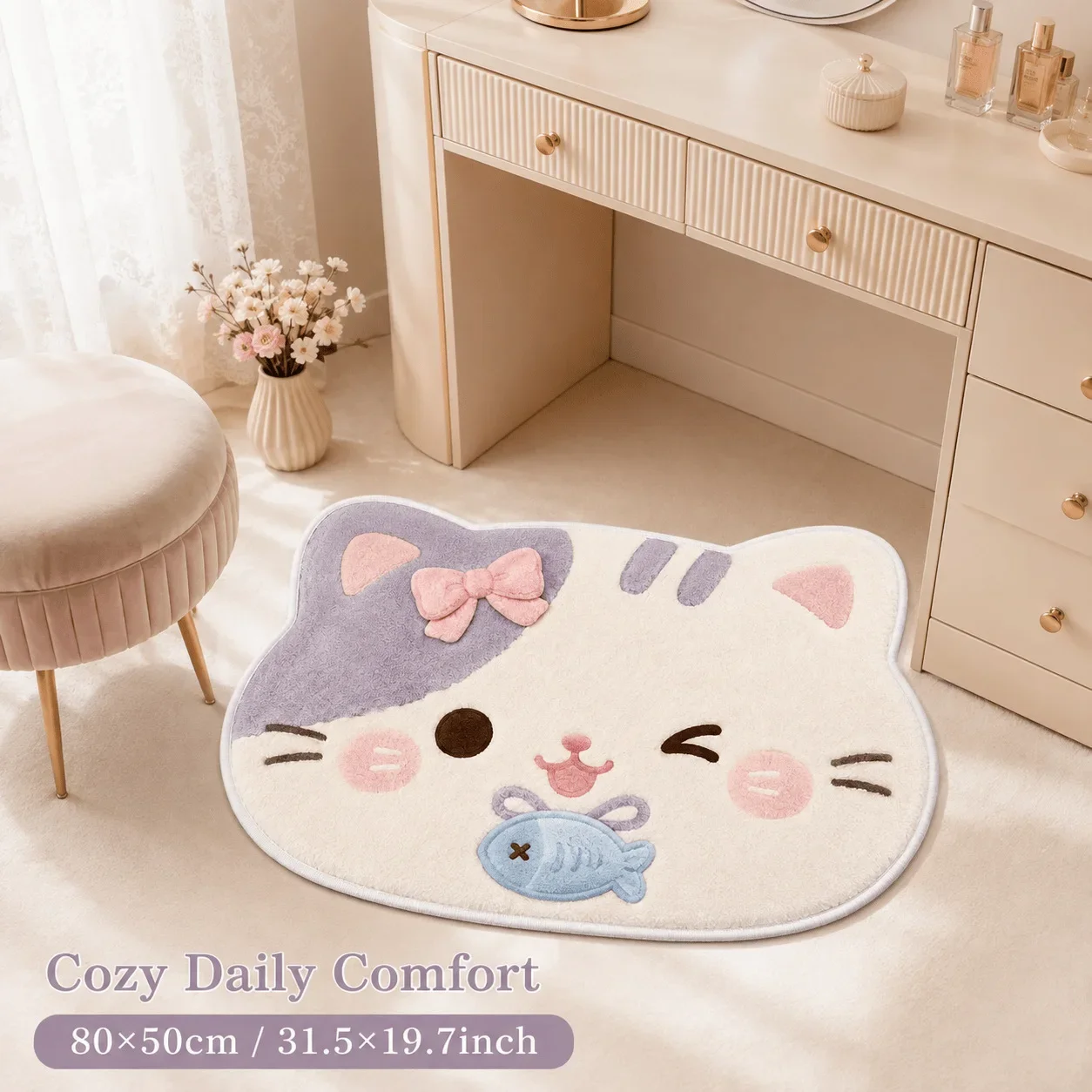 VIKAMA Popular cute kitten special-shaped floor mat imitation cashmere cool foot mat bathroom shower floor mat