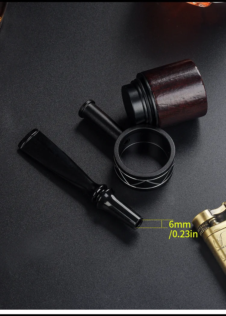 Rosewood & Metal Pipe with Removable and Washable, Portable Personalized Tobacco Solid Wood and Metal Combined Smoking Accessory view 4