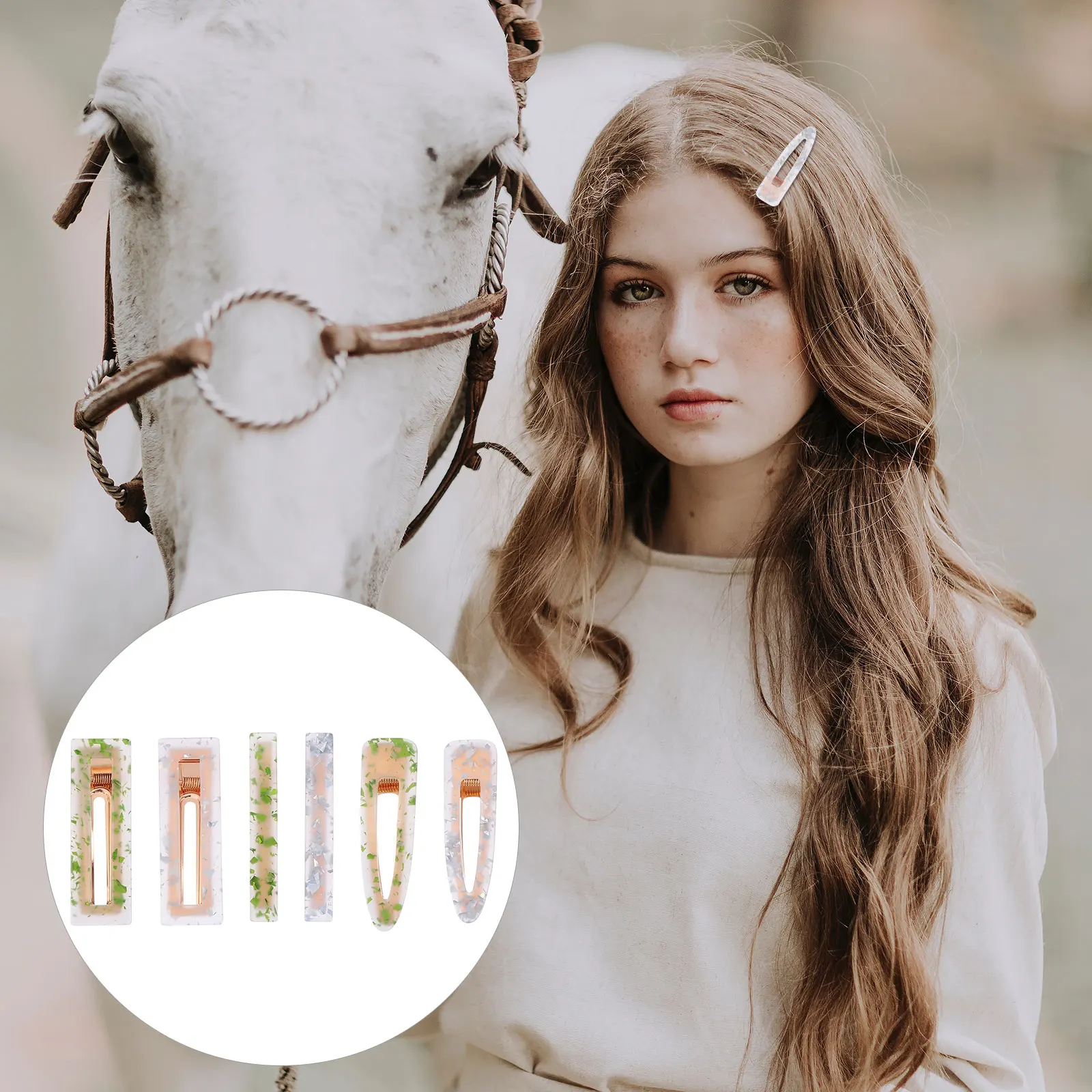 

6pcs Floral Hair Clip Acrylic Retro Square Durable Long Lasting Women Accessories Girls nament Hair Barrettes