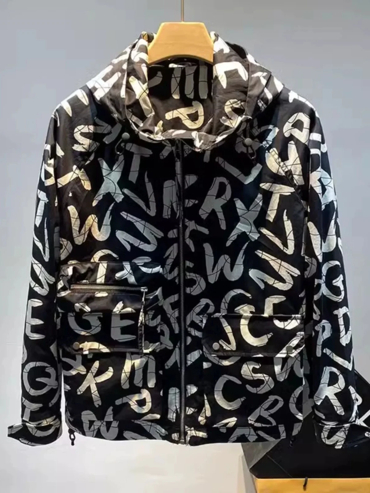 

American High Street Printed Hooded Jaet Men's New 2024 Autumn Winter Outdoor Faionable Youth Loose Fit Long Sve Coat