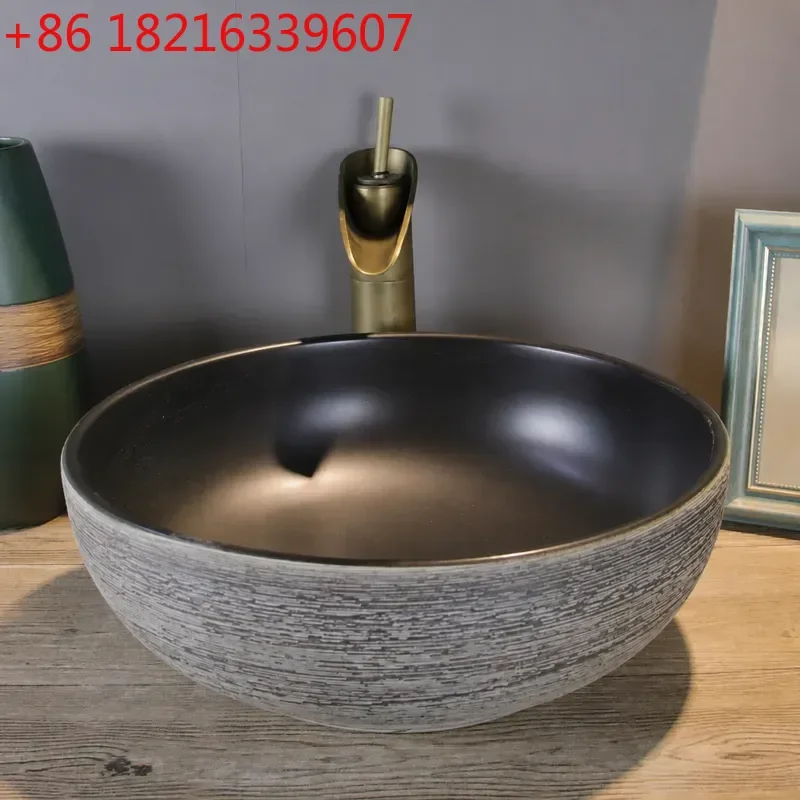 YAO Retro Ceramic Round On Stage Basin Single Washbasin Artistic Bathroom Sink for Household Use
