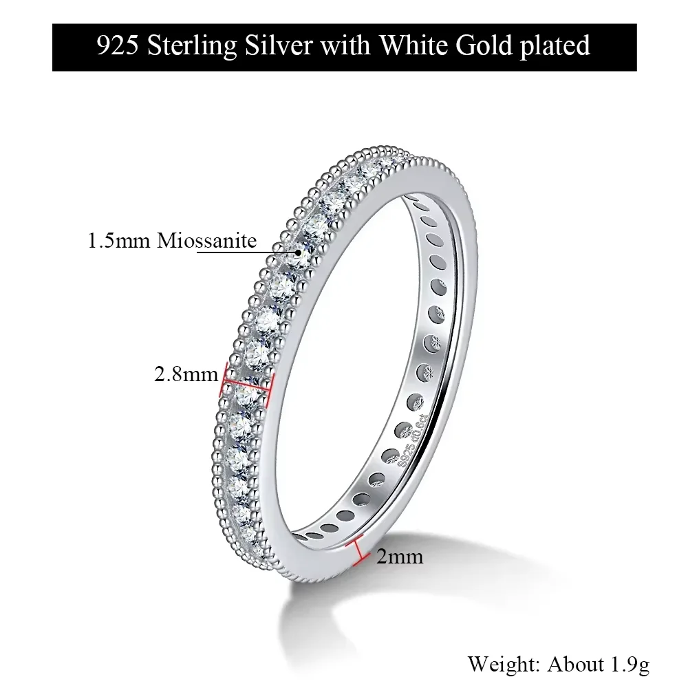 Moissanite Ring for Women Dating Couple Promise Rings 925 Sterling Silver D VVS1 Sparkling Eternity Wedding Bands Fine Jewelry