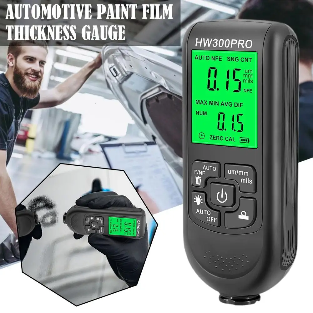 HW300PRO Auto Thickness Gauge Digital Coating Car Paint Paint Automatic Tools 0.1micron/0-2000 Film Thickness Tester Measur R5O9