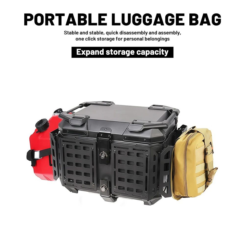 Universal Three‑Sided X‑Pattern Aluminum Tail Box For Motorcycle Scooter Bike Rear Storage Trunk 45L Waterproof Shockproof